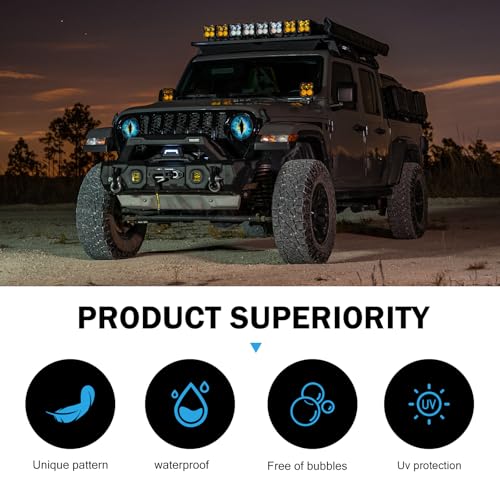 Image of 2 PCS Beast Eyes Decals, 3D Stereo Eyes Light Stickers, Round Eyes Light Decal, Wrangler Accessories Eyes Modification, Cool Car Body Decoration Stickers, Compatible with Wrangler (Blue)