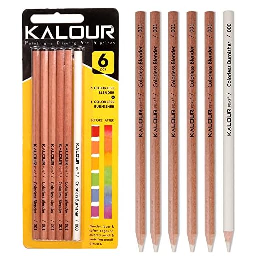 KALOUR Colorless Blender and Burnisher Pencils Set,Non-pigmented, Wax Based Pencil,perfect for Blending Softening Edges,ideal for Colored Pencils,Art Supplies for Artists Beginners(6 Pencils Total)