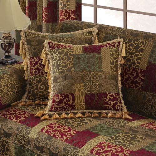 TOPLUXE Funda de Cojín Jacquard con Borlas 45x45 cm, 1 Pieza Funda de Almohada Clásica con Cremallera Invisible Decorativa para Sofá Salón Dormitorio (Patchwork)