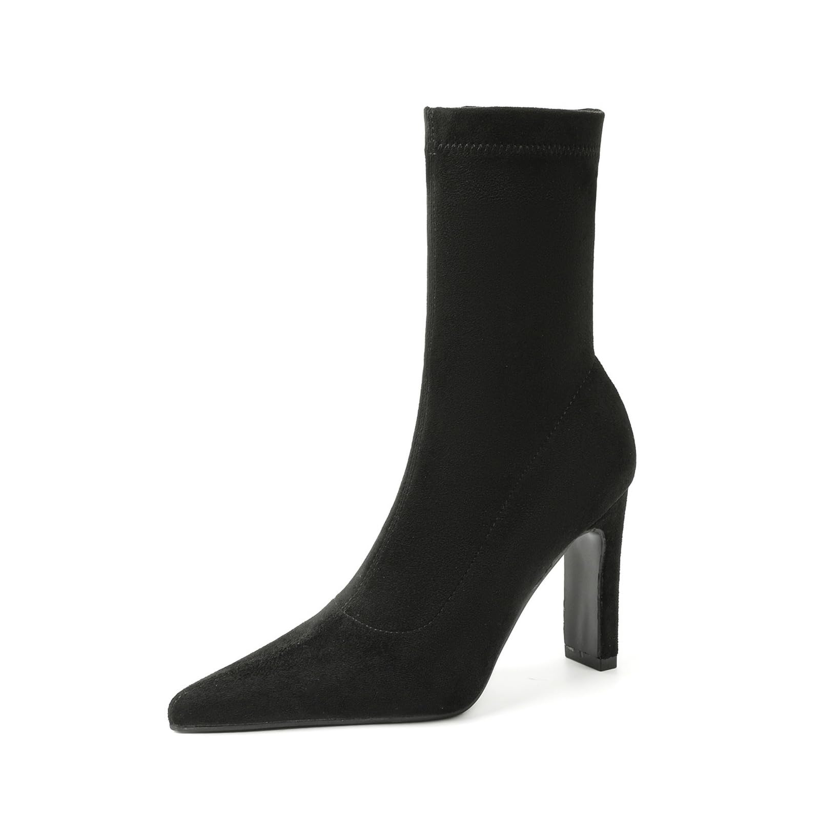 Womens Suede Chunky Heel Ankle Boots Sexy Comfortable Pointed Toe Pull On High Heel Sock Booties for Work