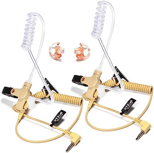 HYS Ohrhörer Schallschlauch 3,5 mm transparent inkl. Halteclip | In-Ear Kopfhörer Security Headset für Funkgerät (2er Set, Cremefarben)