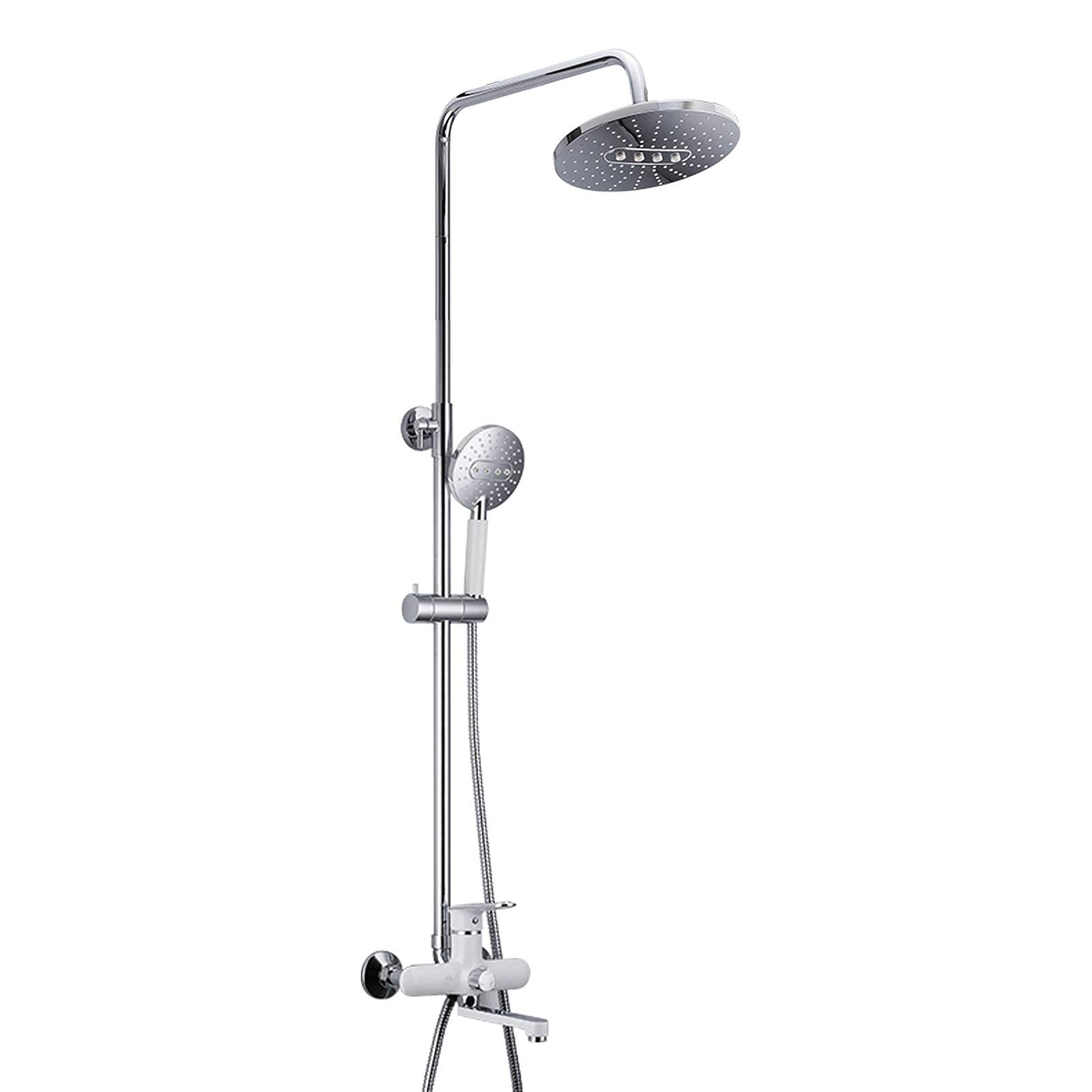 CWCQGH Exposed Shower Faucet Set White Chrome, Rainfall Shower Head with Hand Shower, Brass Wall Mounted Rain Shower System, Bath Mixer Shower Tap