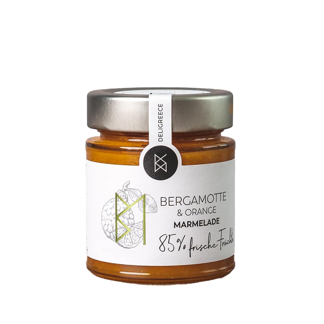 DELIGREECE - Bergamotte Marmelade 85% | Fruchtige Marmelade aus 85% frischen Bergamotten aus Griechenland. Marmelade ohne künstliche Zusatzstoffe, perfekt als Brotaufstrich und für Desserts | 180g