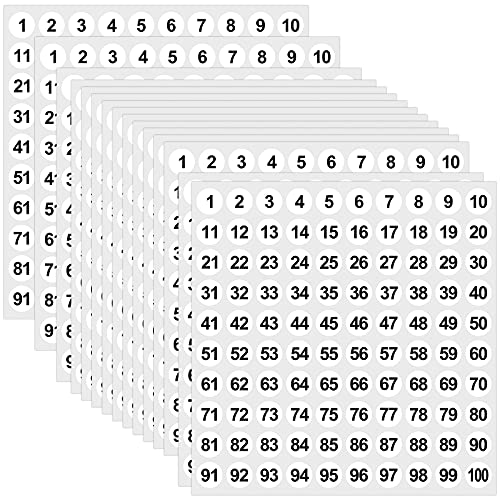 Outus 5000 Pcs 0.4 Inch 1 to 100 Number Stickers Small Number Dot Labels Consecutive Inventory Locker Storage Organizing Removable Stickers for Indoor Outdoor Office White