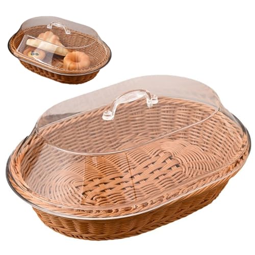 Panier en osier ovale 14x10x5,5 pouces avec couverture transparente chic