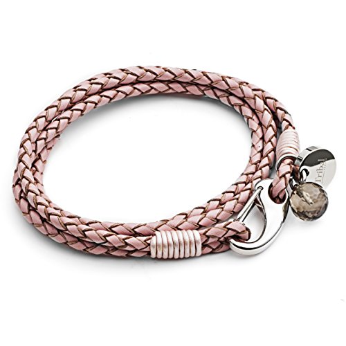 Tribal Steel Pink Leather Bracelet for Women - Ladies 19cm Leather Charm Bracelet with a Crystal Charm Stainless Steel Clasp