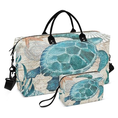 senya Weekender Bags Travel Duffel Gym Bag Sea Lives Turtle Coral Carry on Overnight Tote Bag with Toiletry Bag for Airplane Travel Trip Gym Yoga