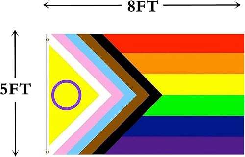 Miniatura 2 de Nueva bandera del orgullo intersexual del progreso de 3 x 5 pies, LGBTQ arco iris, inclusiva, banderas bisexuales intersexuales con 2 ojales de
