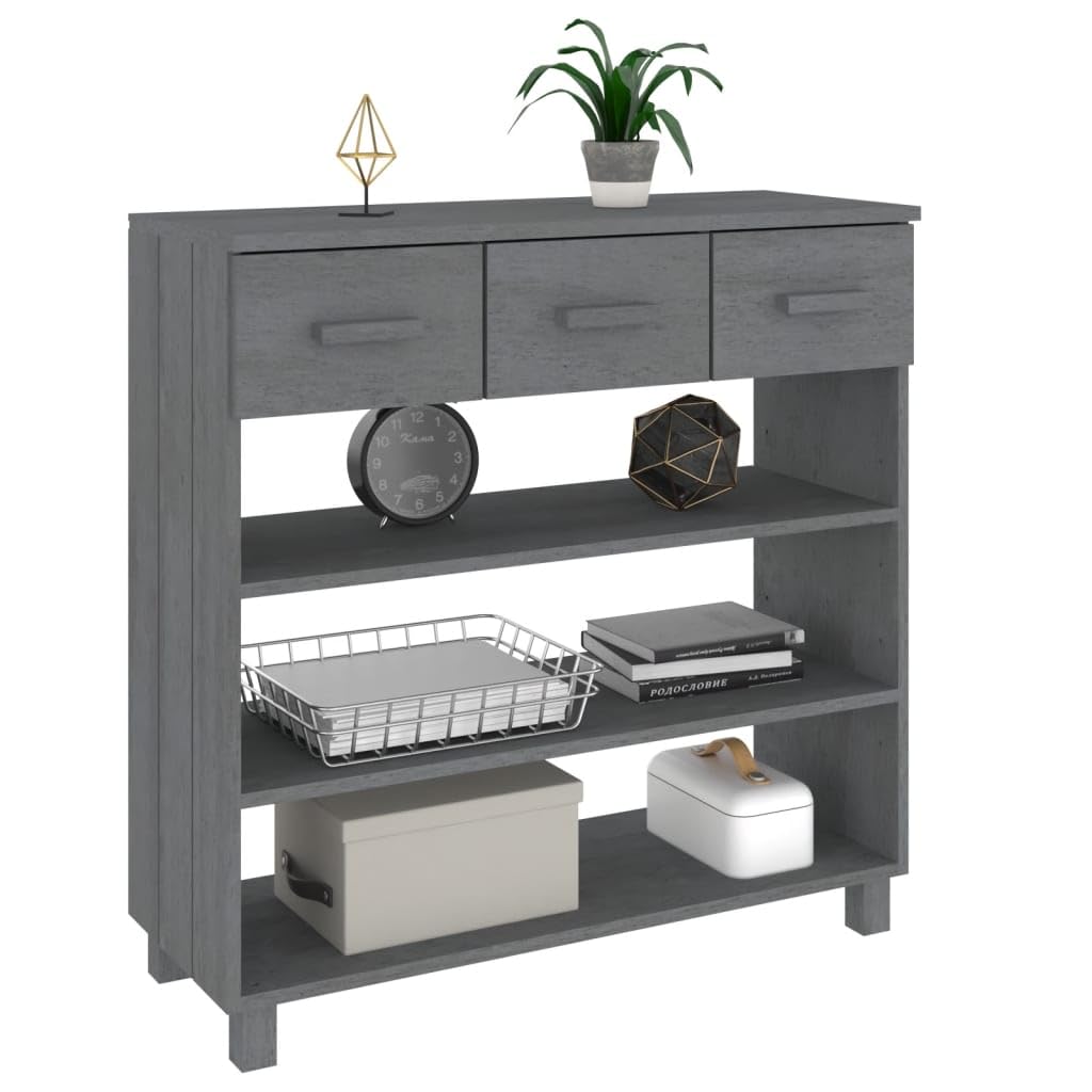 HAMAR - Mesa consola (90 x 35 x 90 cm, madera maciza de pino con 3 estantes y 3 cajones para almacenamiento, mesa auxiliar, mesa auxiliar, mesa auxiliar de madera robusta, para decoración y