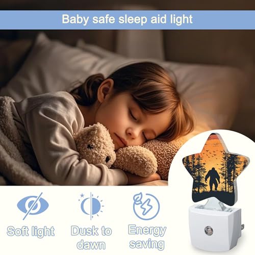 Image of Big Foot Forest Night Light,Sunset Landscape Plug-in Star Night Lights with Dusk-to-Dawn Sensor for Bedroom,Bathroom,Living Room Sleep Friendly Lamp for Women Girls Boys Gift,0.5W