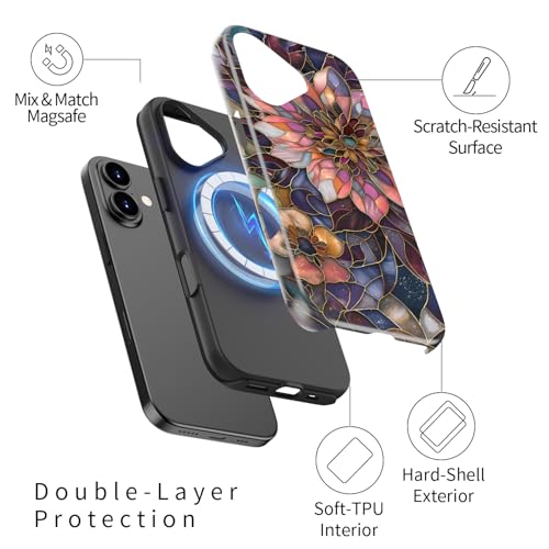 Image of Goodon for iPhone 17 Case Cute - Wireless Charging Compatible - Dual-Layer Hard Shell + Silicone Cover - Protective Phone Case with Trendy Designs for Women - Blooming Purple Flower | Dual-Layer Hard Shell + Silicone, Slim Fit Protective Phone Cover with Wildflower Designs for Women Girls