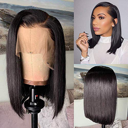 Brennas Brazilian Virgin Hair Ombre Brown Blond Wig Short Bob Kinky Curly Human Hair Lace Front Wigs with Baby Hair 13x4 Curly Wigs for Black Women 130%150% Density 8-16 Inch (12 In, BR-FBA-STB 150%)