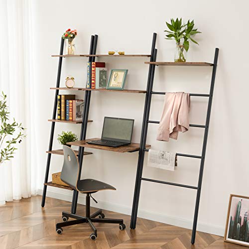 HOOBRO Ladder Computer Desk, Small Home Office Writing Desk with Bookshelf, Industrial Ladder Shelf, Sturdy Metal Frame, Space-Saving Workstation, Easy Assembly, Rustic Brown BF72DN01