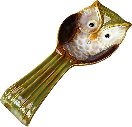 BESTonZON Soporte para cuchara de búho, soporte de cucharón de cerámica, espátula de cocina, cucharón, soporte para utensilios, organizador de