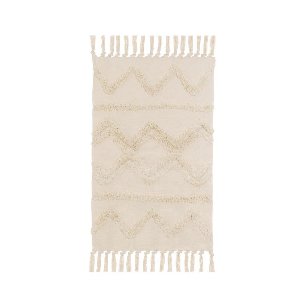LOLAhome Alfombra Flecos de Rombos Beige de algodón Natural y poliéster de 50x80 cm
