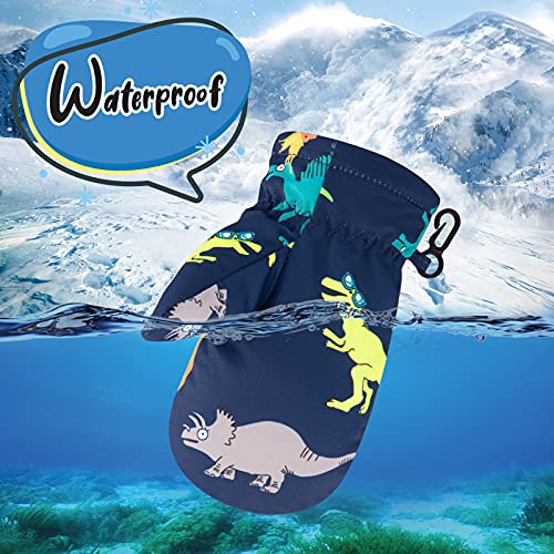 Poximi Winter Toddler Snow Gloves Baby Boys Waterproof Gloves For Girls Warm Mittens Fleece Ski Mittens For Outdoor Sports (Navy Dinosaur, 1-2T) #TOP1