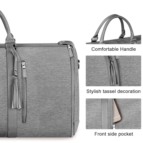 Image of Carry on Garment Bag, Large PU Leather Garment Bags for Travel with Shoe Pouch, Grey, 20.5x10x12.5 inches, Tote