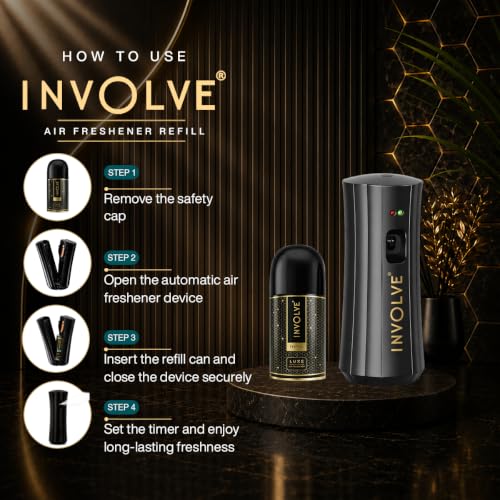 Image of Involve Luxe Automatic Air Freshener Machine Kit with Festiva Refill | Automatic Room Freshener | Up to 2200 Sprays | 225ml | Adjustable Spray Control | Long Lasting Fragrance for Home & Office