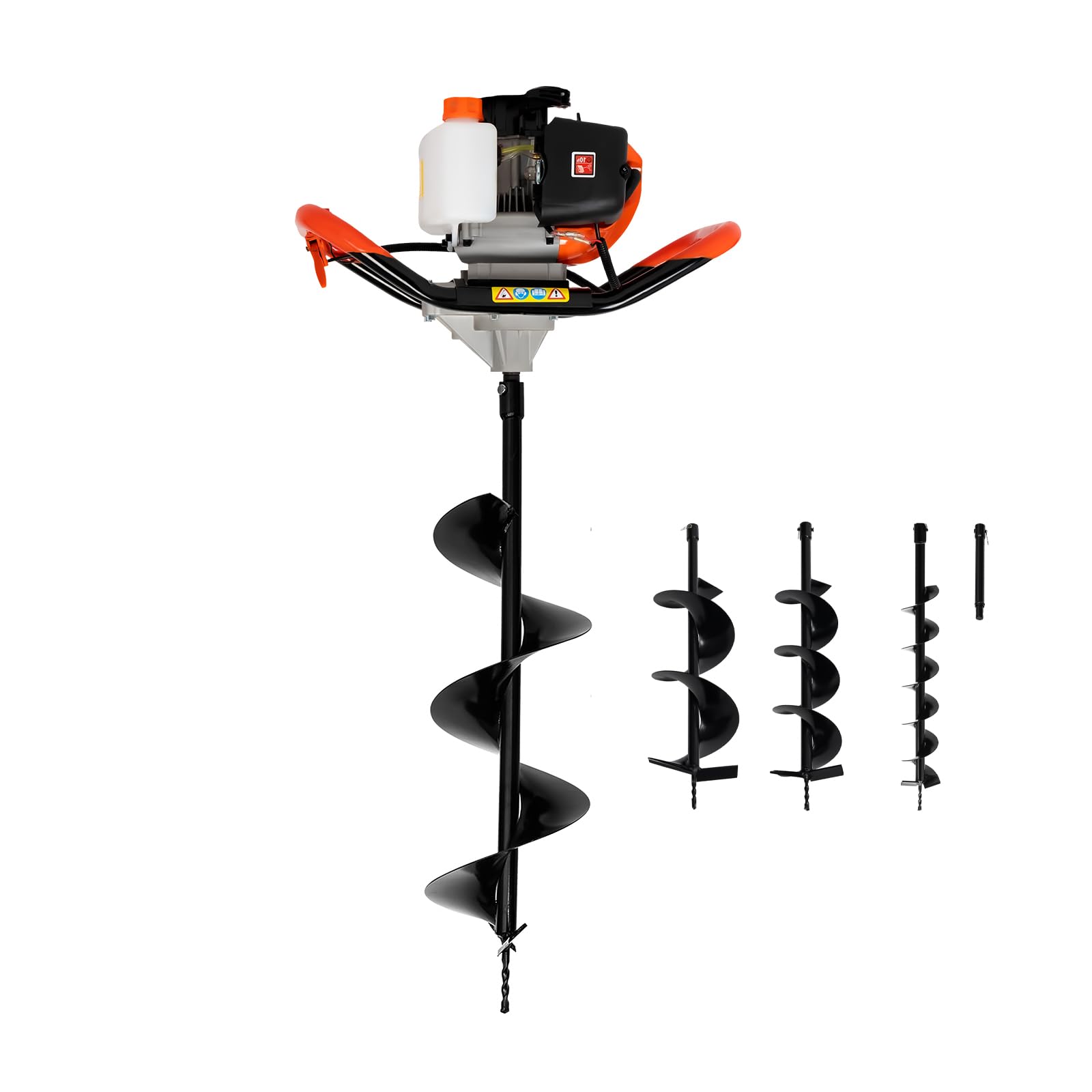 Broca de perforación de gasolina 2.3 CV, con 3 brocas de 100/200/300 mm, motor de 2 tiempos de 52 cm³, silencioso, para construcción de vallas, jardín y cimientos, acoplamiento centrífugo