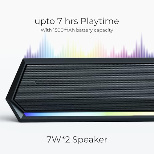 Image of RD SP-50 Wave Wireless Soundbar with Bluetooth 5.2, 15W Stereo Sound, RGB Lighting, IPX5 Water Resistant, Up to 7 Hours Playback, Dual 7W Drivers, Portable Speaker for Home, Travel & Outdoor Use