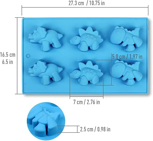 Miniatura 6 de homEdge Moldes de silicona para caramelos de dinosaurio, juego de 3 paquetes de moldes antiadherentes para chocolate, jabón hecho a mano, color azul