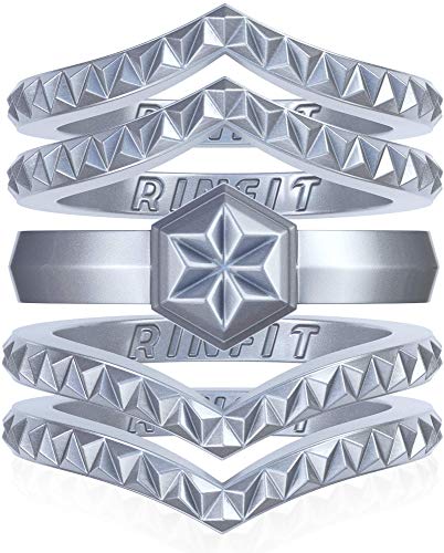Rinfit Silicone Wedding Ring for Women - Couture Metallic Collection Women's Soft & Comfortable Silicon Rubber Wedding Band - U.S. Design Patent Pending. (Size 6,Silver 5-Pack. #EF11)
