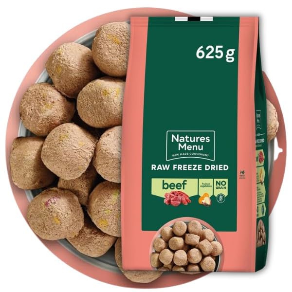 Natures Menu Raw Freeze Dried Beef Dog Food, Complete & Balanced Nuggets, Adult Dogs, 625g (Beef)