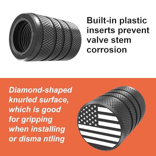 Image of Tire Valve Stem Caps, Black, 6 pcs /Pack, Anodized Aluminum Tire Valve Cap Set, Corrosion Resistant, Universal Stem Covers for Cars Trucks Motorcycles SUVs and Bikes (Black)