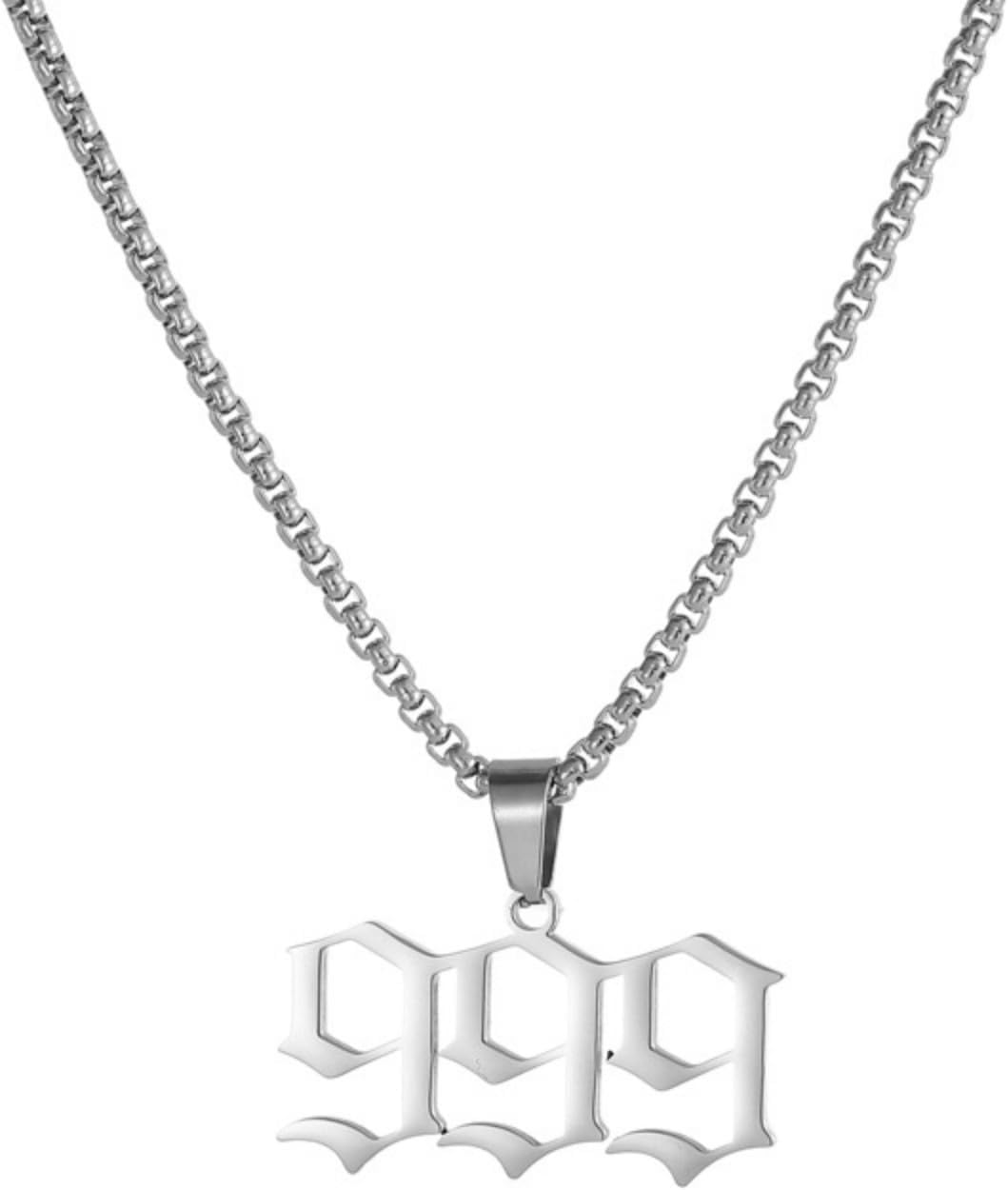 Custom Lucky Number 67 111 222 333 444 555 666 777 888 999Stainless Steel Necklace, Hiphop Punk Rock Pendant Titanium Jewelry, Numerology Gift for Women & Men