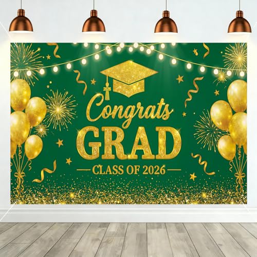 Fondo para graduación color verde y oro de 71×43 pulgadas miniatura 1