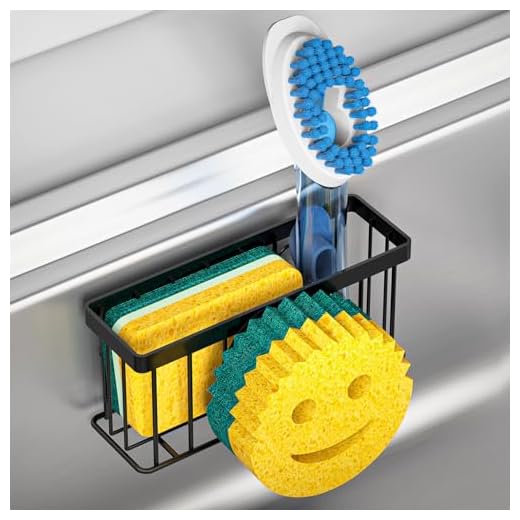 MURLONG Sponge Holder Smiley Face, Sink Caddy for kitchen Sink, Sink Organizer Sponge Holder with 2 PCS Suction Cups/1 PCS Adhesive Strips, Designed for Sponge, Soap, Dish brush, Scrubber-Black