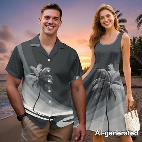 Image of Hawaii Matching Couple Outfits Husband and Wife Clothing Fashionable Mens Casual Shirts Hawaii Dress with Soft Fabric