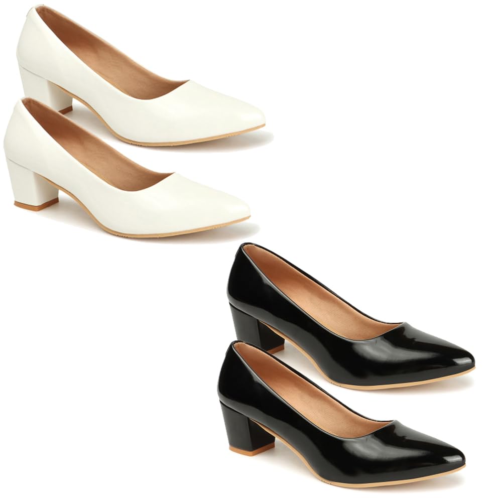 Women Block Heel Pumps Combo of 2 | Comfortable Office Wear Heels-picture-15