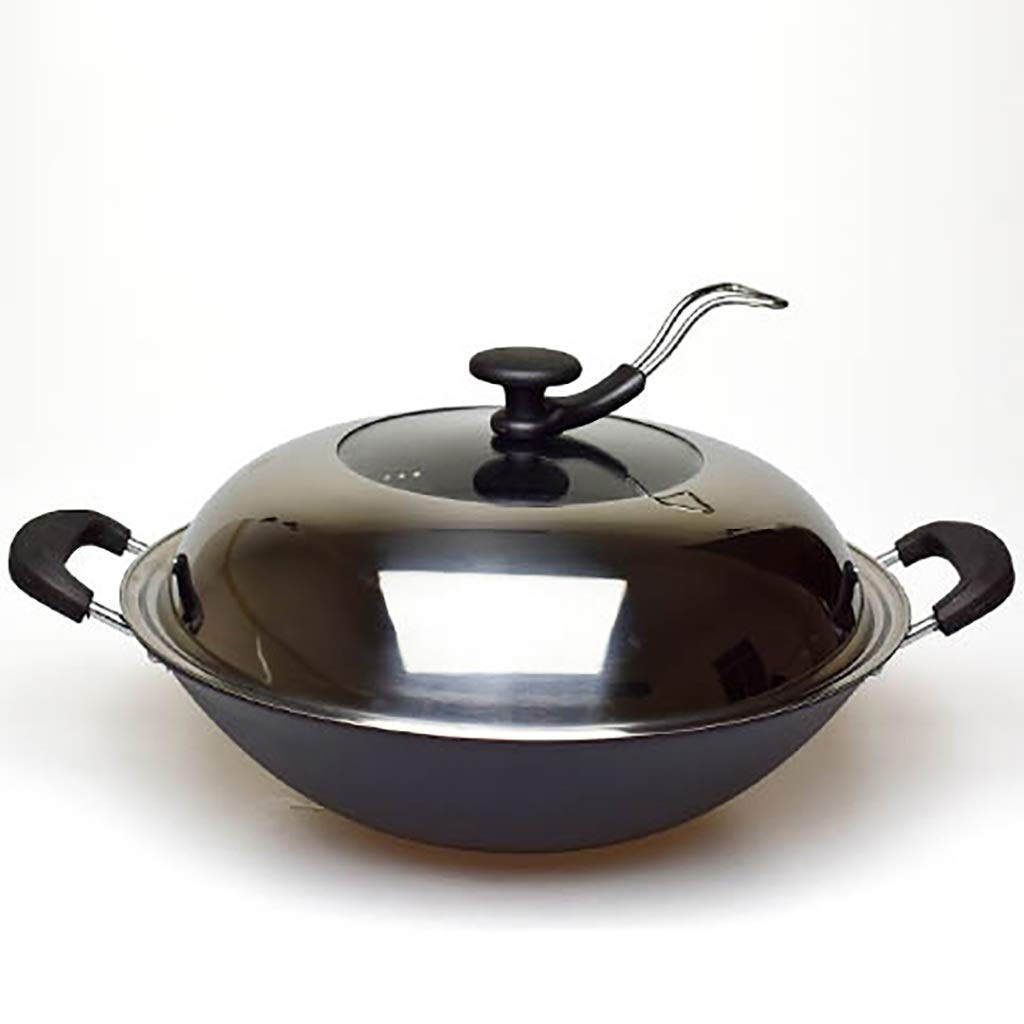 ASerZenith Wok For Induction Cast Iron Wok Binaural Old Fashioned Cooking Wok Concave Induction Cooker Stoves Be Applicable,40Cm