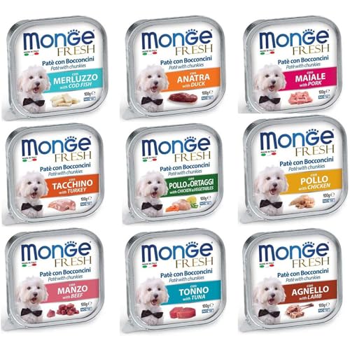 Fresh paté Monge cibo per cani in scatola - 32 vaschette da 100 grammi - Confezione risparmio (Manzo)