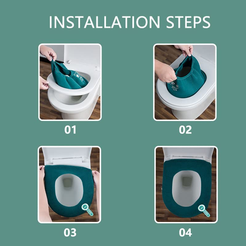 Gukasxi 4 Stück WC-Sitzwärmer Toilettensitzauflagen, Toilettensitzbezug Warm mit Griff, Waschbare Toilettensitzauflagen für Alle WC-Sitze – Bild 7