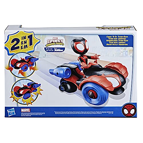 Marvel Spidey And His Amazing Friends Change 'N Go Techno-Racer Vehicle And Miles Morales: Spider-Man 4-Inch Action Figure, For Kids Ages 3 And Up , Black #TOP4