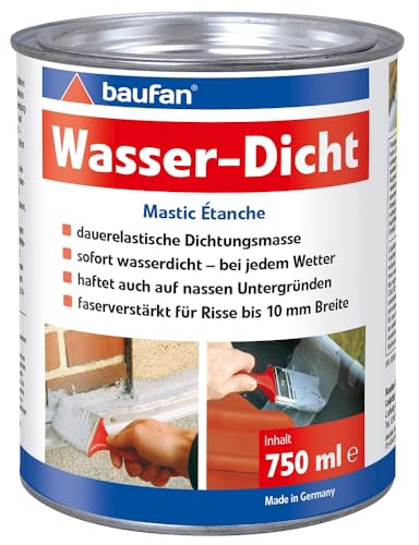 Baufan Wasser-Dicht - 750ml I Dichtmasse sofort wasserdicht und dauerelastisch I faserverstärkt, rissüberbrückend bis 10 mm auch auf nassen Flächen