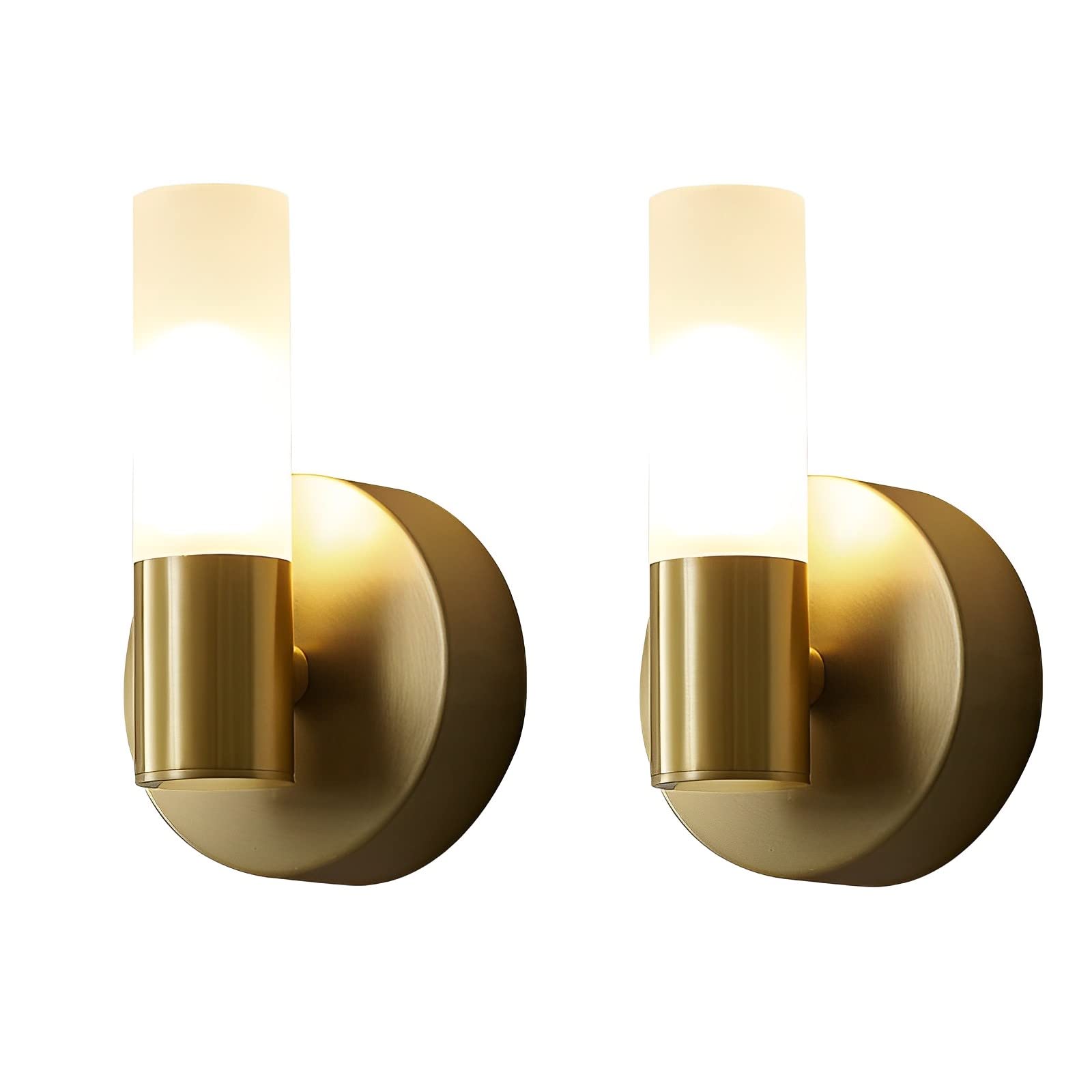 MESOVFCA Gold Wall Sconces - Modern Sconces Brass Wall Lighting Acrylic Lampshade Hardwired Wall Light Fixtures for Living Room Bedroom Bathroom Hallway,2pack