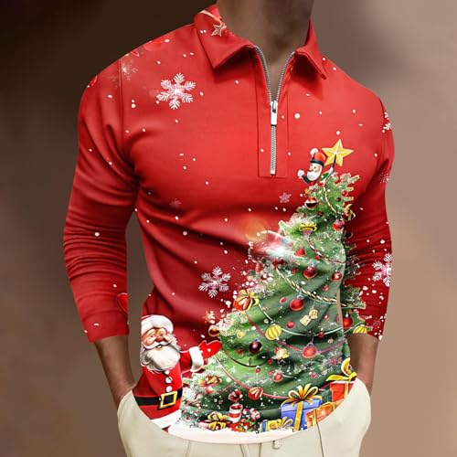 Mens Ugly Christmas Sweatshirt Long Sleeve Polo Shirts Lightweight Quarter Zip Pullover Christmas Graphics Print Shirt2