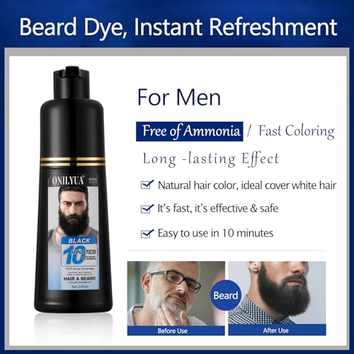 Men's 3 in 1 Black Beard Dye Shampoo, Simpler Color for Men's Beard & Mustaches, Long Lasting Gray Reducing 200 ml - Image 5