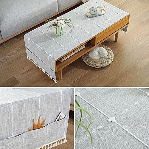 Qiden Coffee Table Cloth, Coffee Table Cover With Pockets And Tassel, Cotton Linen Waterproof Small Rectangle Tablecloths Washer Dryer Fridge Top Dust Cover-D-50 X 145 Cm (20 X 57 In) #TOP2