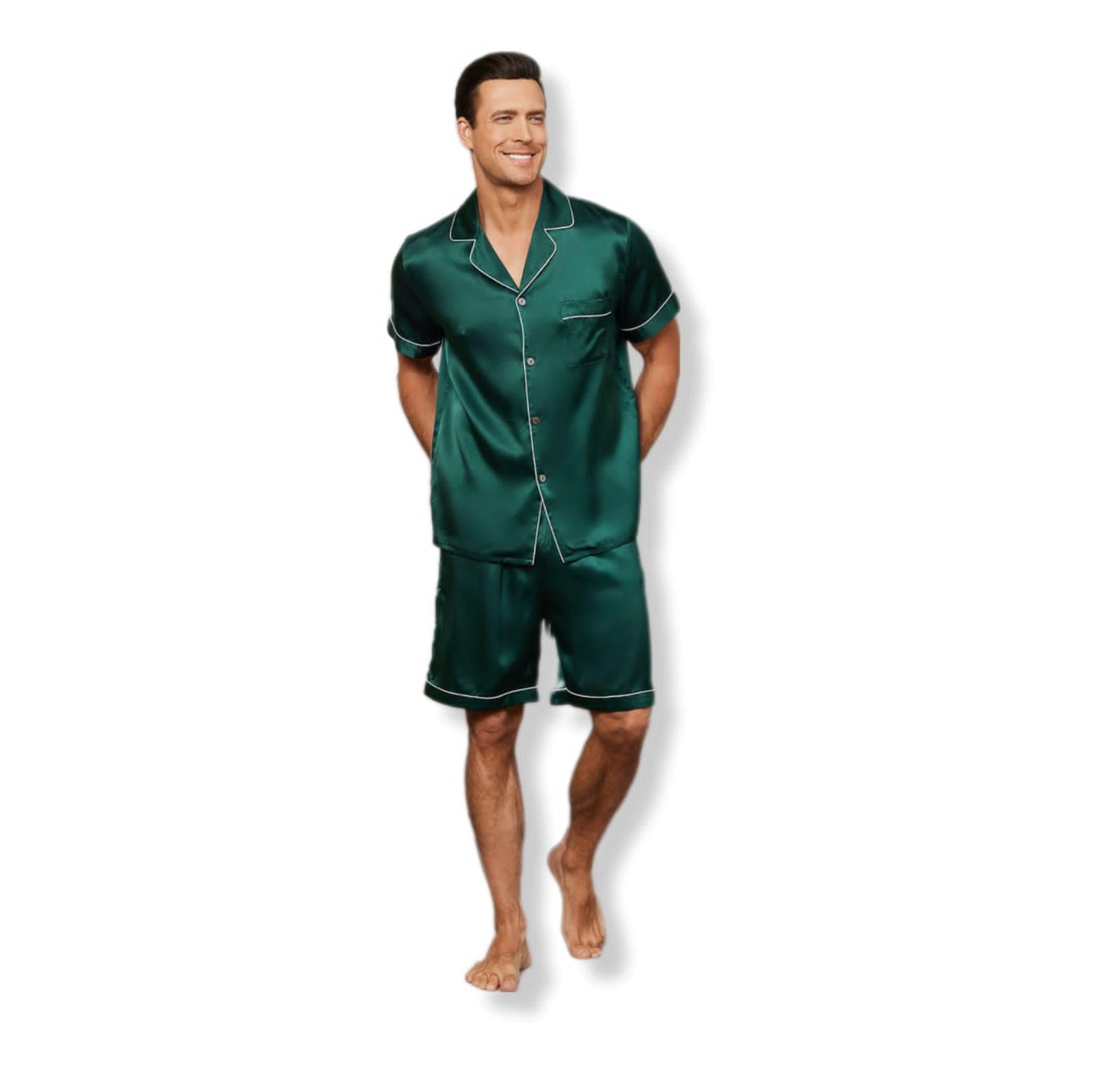 maisha creation Mens's Satin Loungewear Shorts Set | Short and Shirt | Nightwear Set | - Gable Green, XL-picture-39
