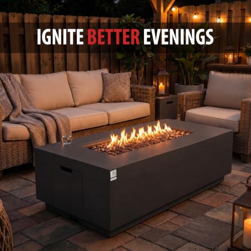 Image of AMS 66 inch Rectangular Concrete Propane Gas Fire Pit Table only (Dark Gray)