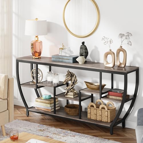 Image of Tribesigns 70.9 Inch Long Sofa Table with Shelves, Rustic Console Table with Storage, Industrial Entryway Table TV Stand, Behind Couch Table Accent Tables for Living Room, Hallway, Foyer, Grey