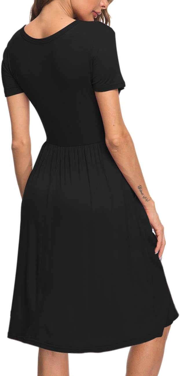 AUSELILY Women's Short Sleeve Empire Waist Dress Pleated Loose Swing Knee Length Dresses with Pockets 2025 New - Image 5