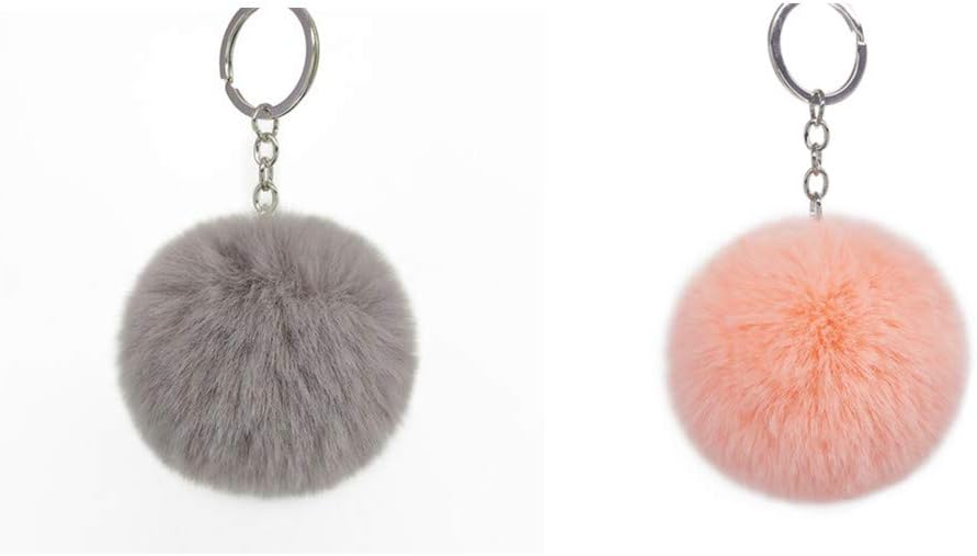 iTop3teiTop3te Pom Pom Fluffy Keyring, 2 Pieces Soft Ball Key Chain Super Cute Fur Ball Keychain for Girl Women