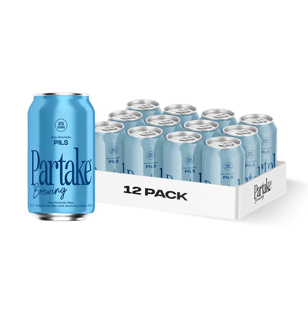 Partake Brewing Craft Non Alcoholic Beer Pilsner 12 Pack x 12 Fl Oz Cans - Low Calorie & Carb, No Sugar, All Natural Ingredients - Award-Winning Taste, Non Alcoholic Beer Without the Empty Calories