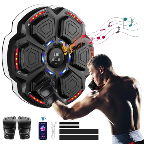 Musikboxmaschine, FOOING Smart Punching Machine mit 9 Geschwindigkeitsstufen & 9 Modi, Bluetooth & LED Licht, Musikboxspielgerät mit Boxhandschuhen, Trainingsgerät zum Stressabbau