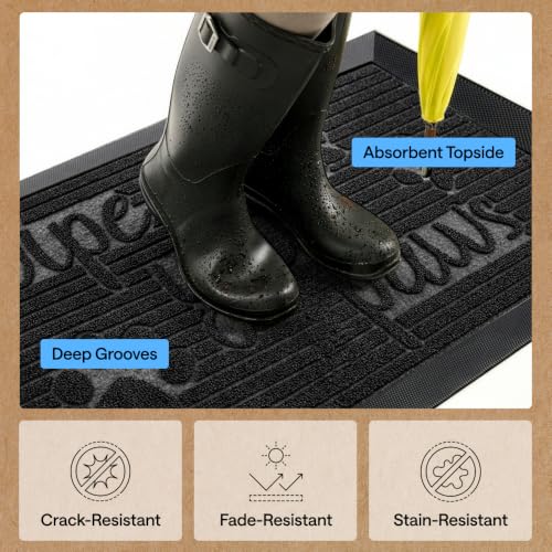 Image of GORILLA GRIP WeatherMAX Door Mat, Indoor Outdoor Use, 35x23, Black Paw